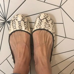 J. Crew snakeskin pattern slipper shoes.